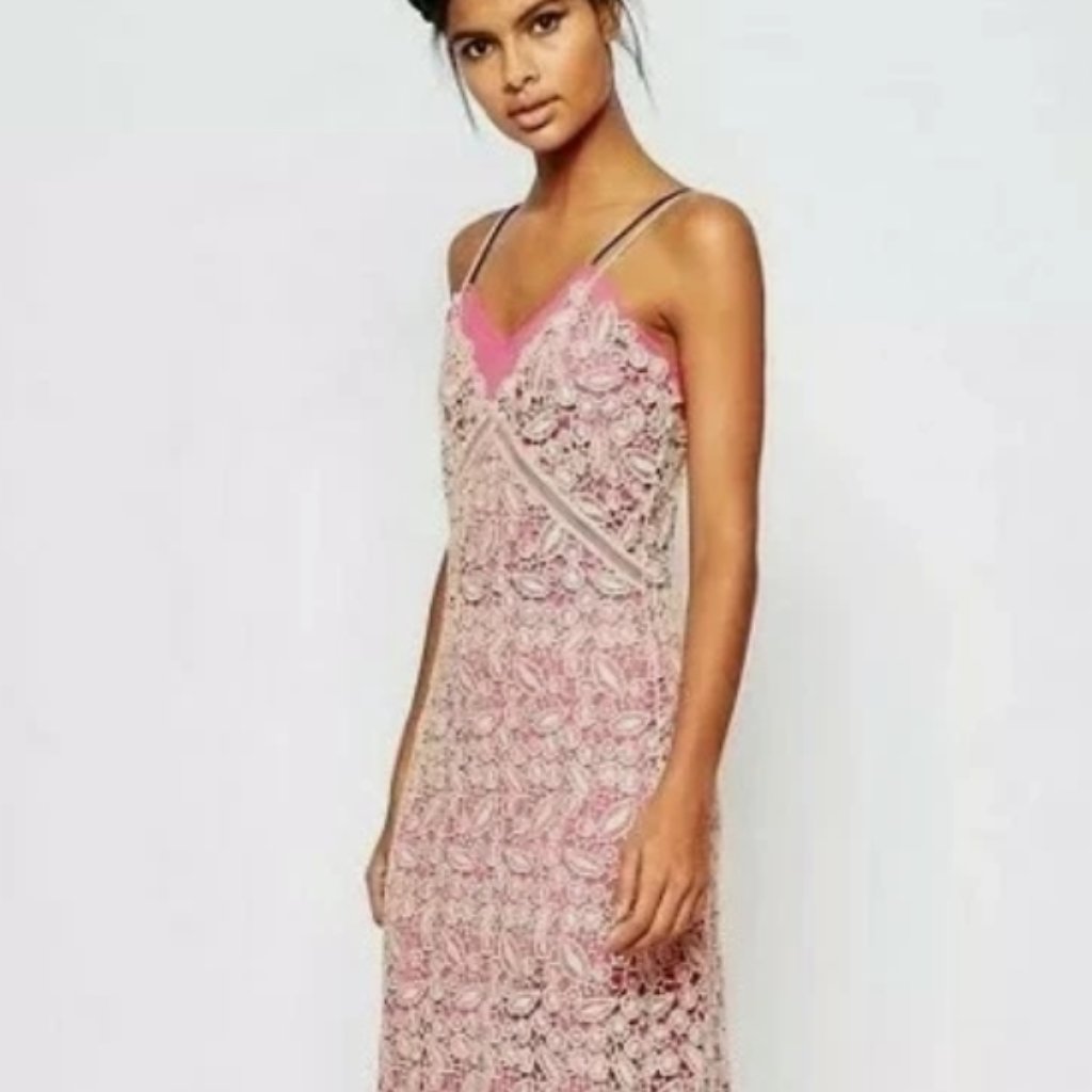Self Portrait Nude Lace Shell Pink Slip Maxi Dress S $410